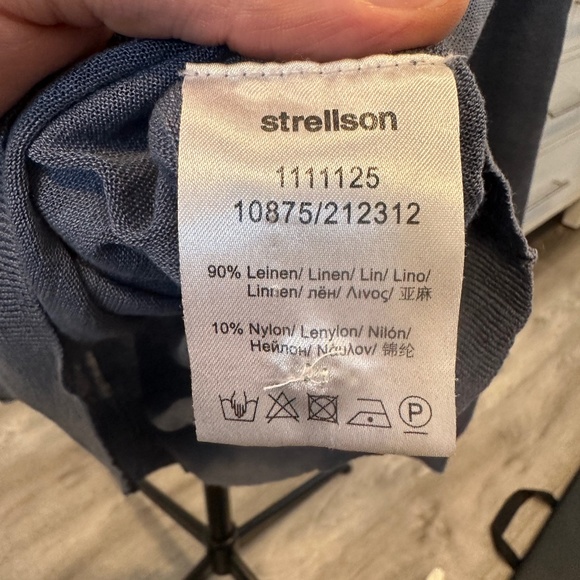 3 Strellson Men's Merino Wool/Linen Sweaters, Navy/Black plaid, L. blue, Black - Picture 7 of 10